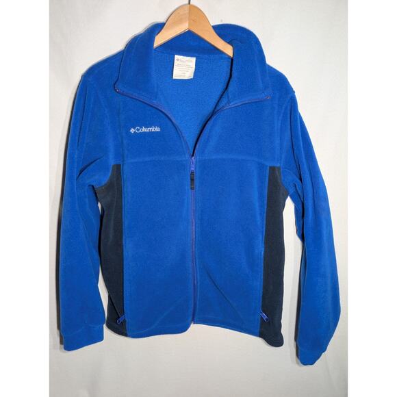 Columbia Boys Fleece Full Zip Jacket Youth 18/20 Pockets Blue Navy Color block - Picture 1 of 6